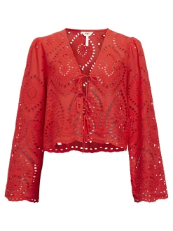 OBJECT Toppar*BRODERIE ANGLAISE BLUS Flame Scarlet