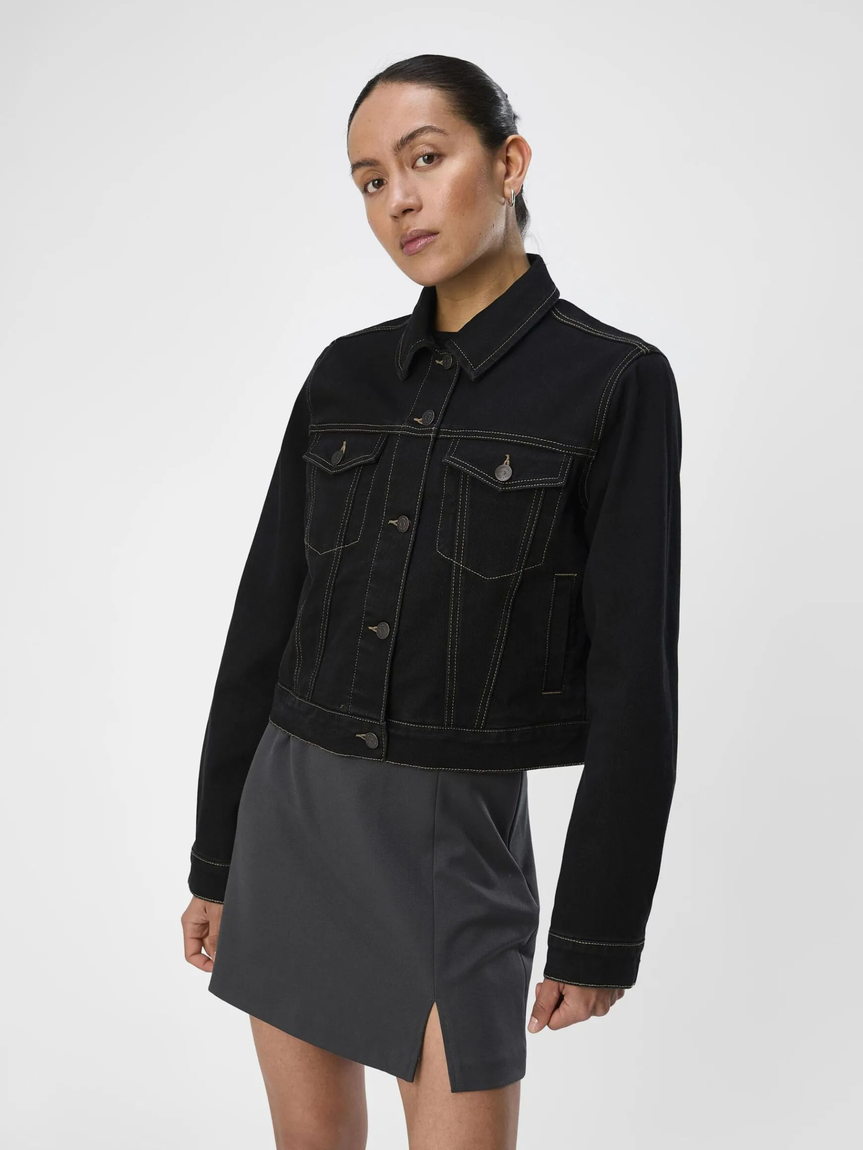 OBJECT Ytterkläder*CROPPADE JEANSJACKA Black Denim