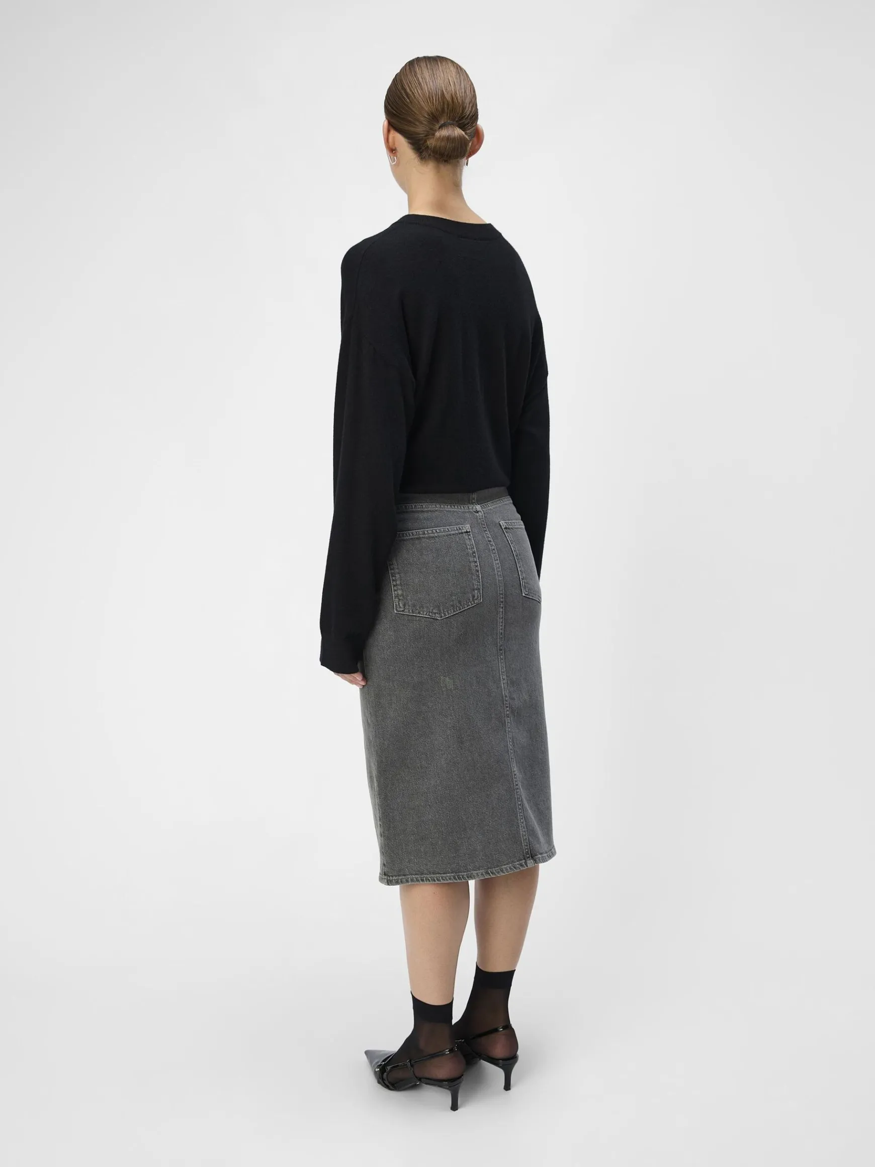 OBJECT Kjolar*DENIM MIDIKJOL Grey Denim
