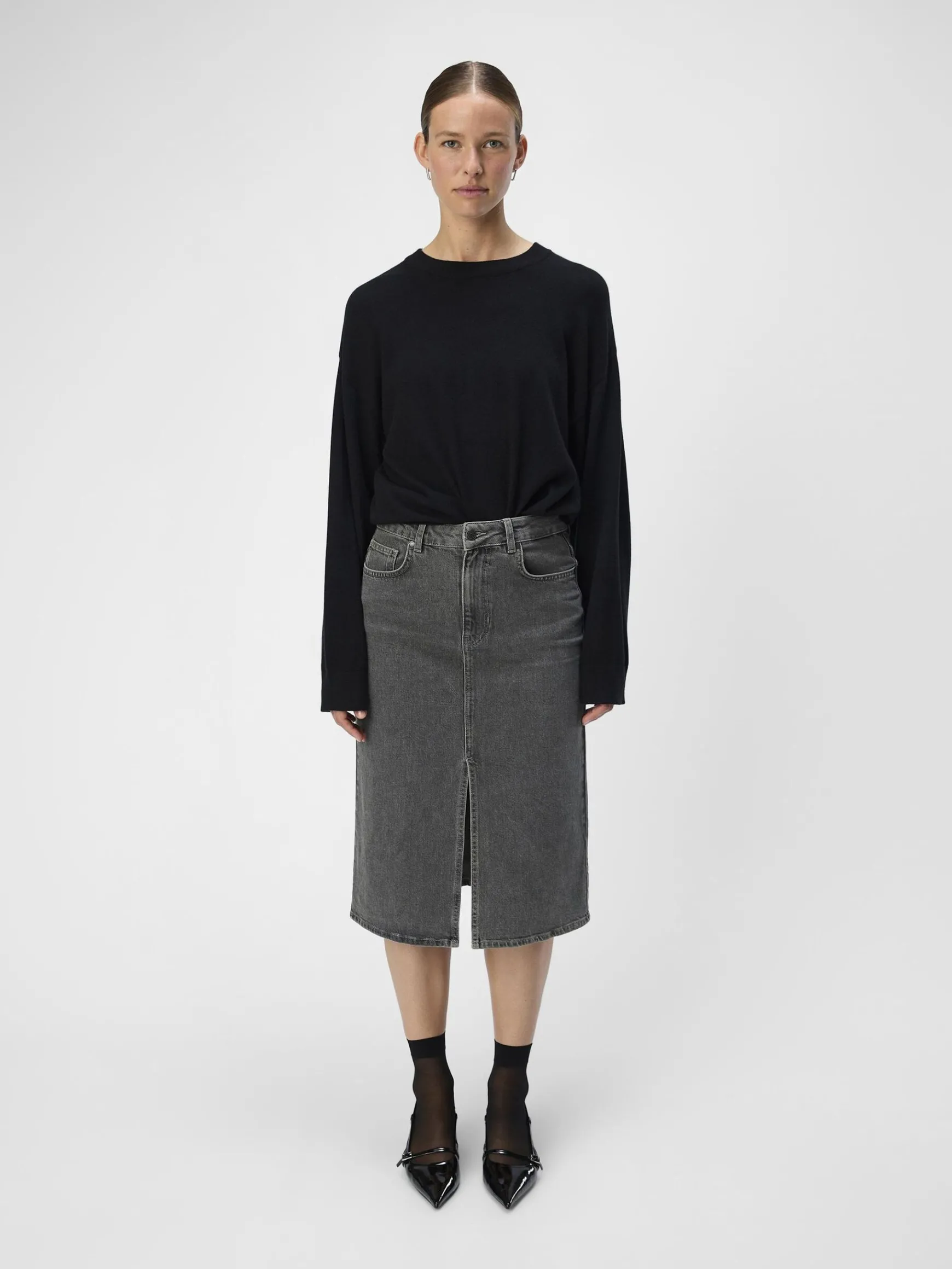 OBJECT Kjolar*DENIM MIDIKJOL Grey Denim