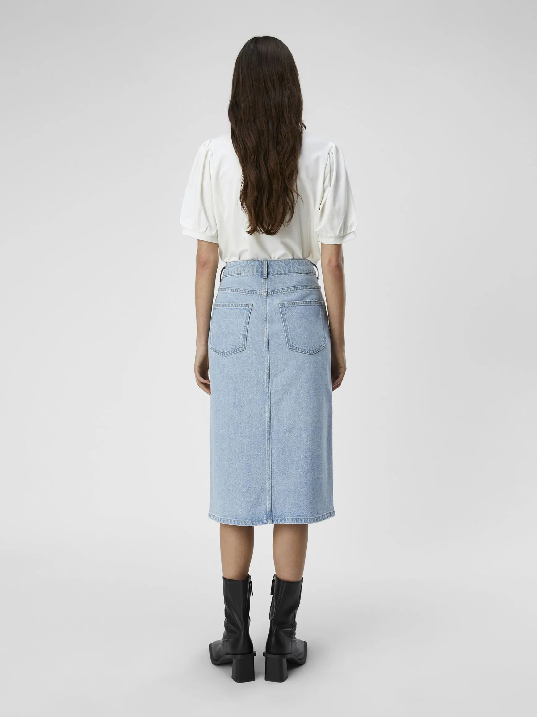 OBJECT Basic|Kjolar*DENIM MIDIKJOL Light Blue Denim