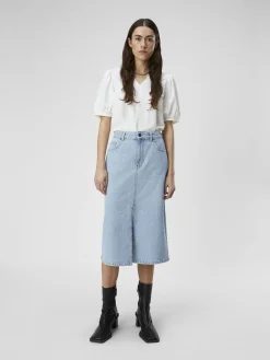 OBJECT Basic|Kjolar*DENIM MIDIKJOL Light Blue Denim