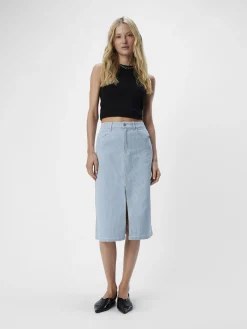 OBJECT Kjolar*DENIM MIDIKJOL Light Blue Denim