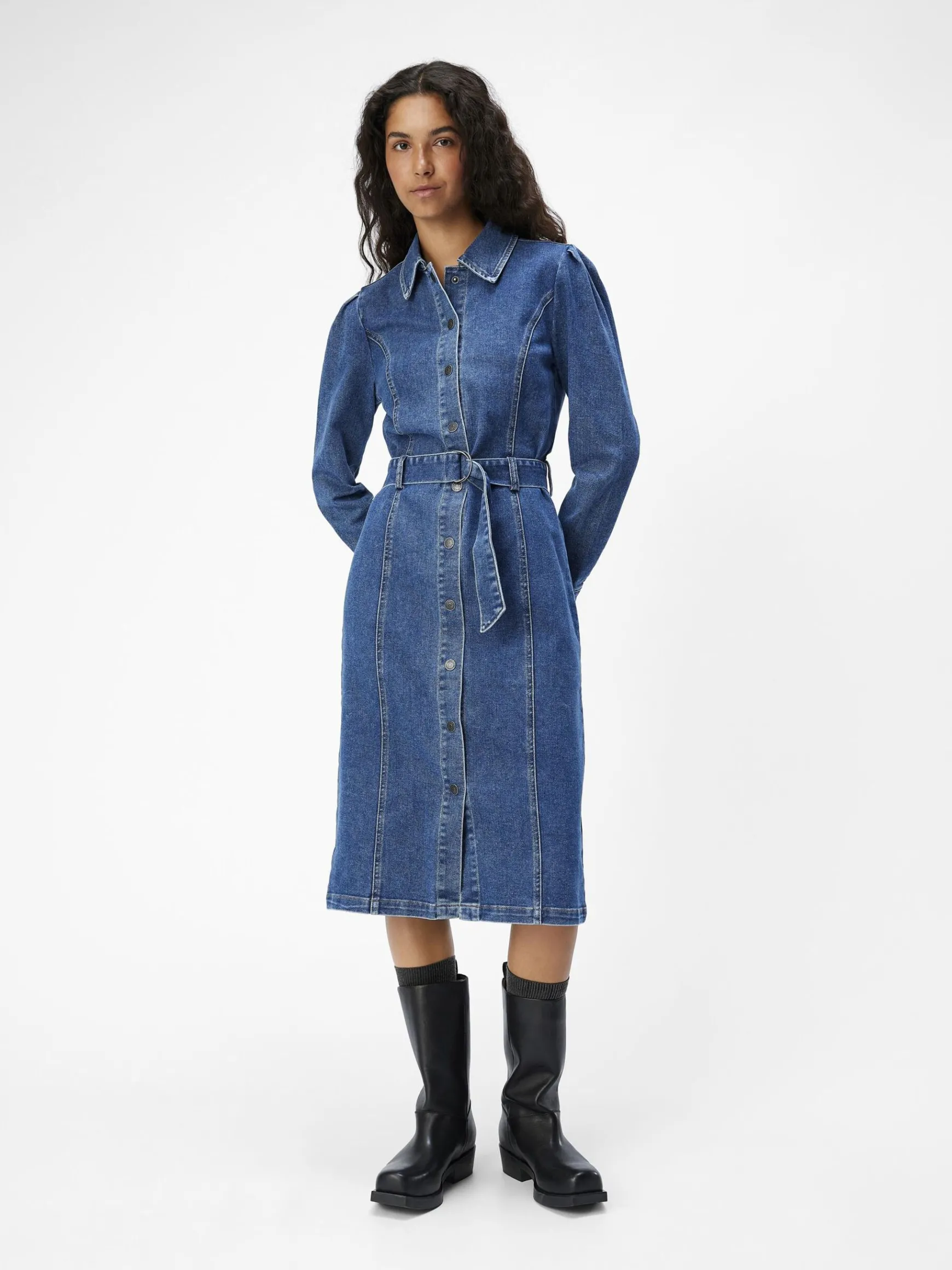 OBJECT Klänningar*DENIM MIDIKLÄNNING Medium Blue Denim