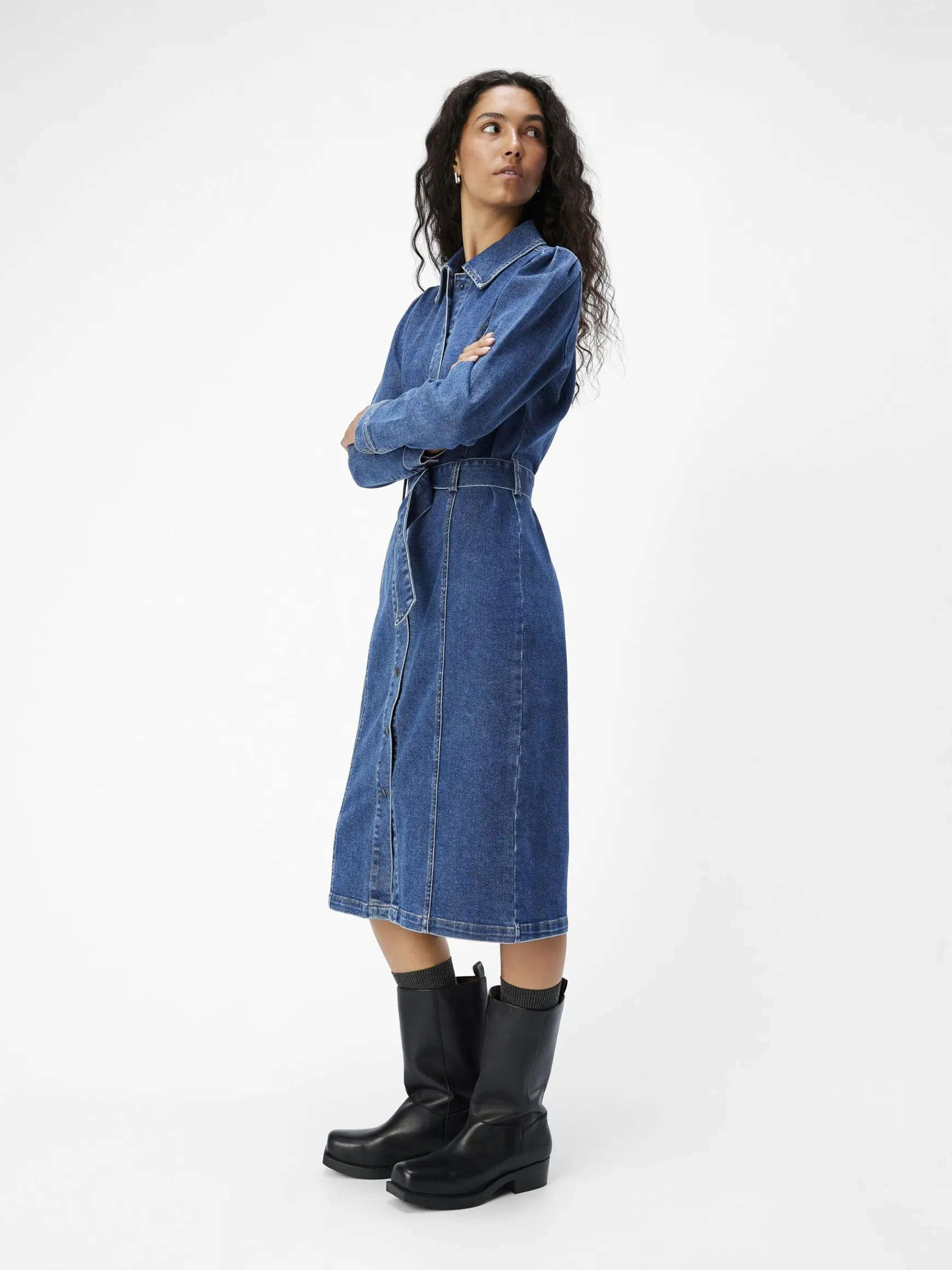 OBJECT Klänningar*DENIM MIDIKLÄNNING Medium Blue Denim