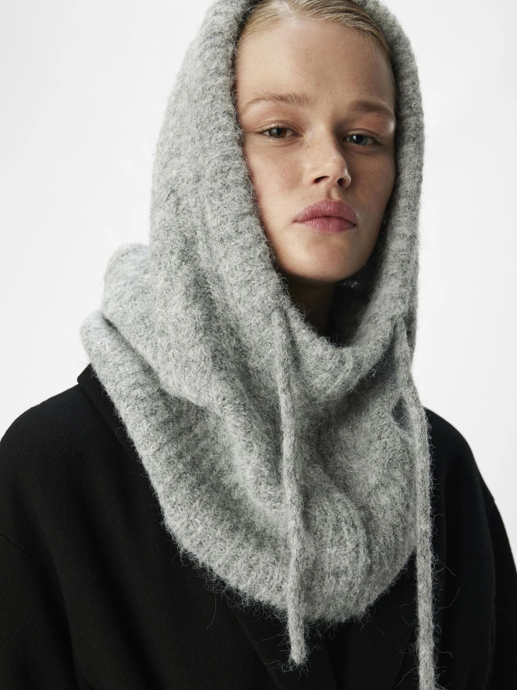 OBJECT Accessoarer*FLÄTSTICKAD BALACLAVA Light Grey Melange