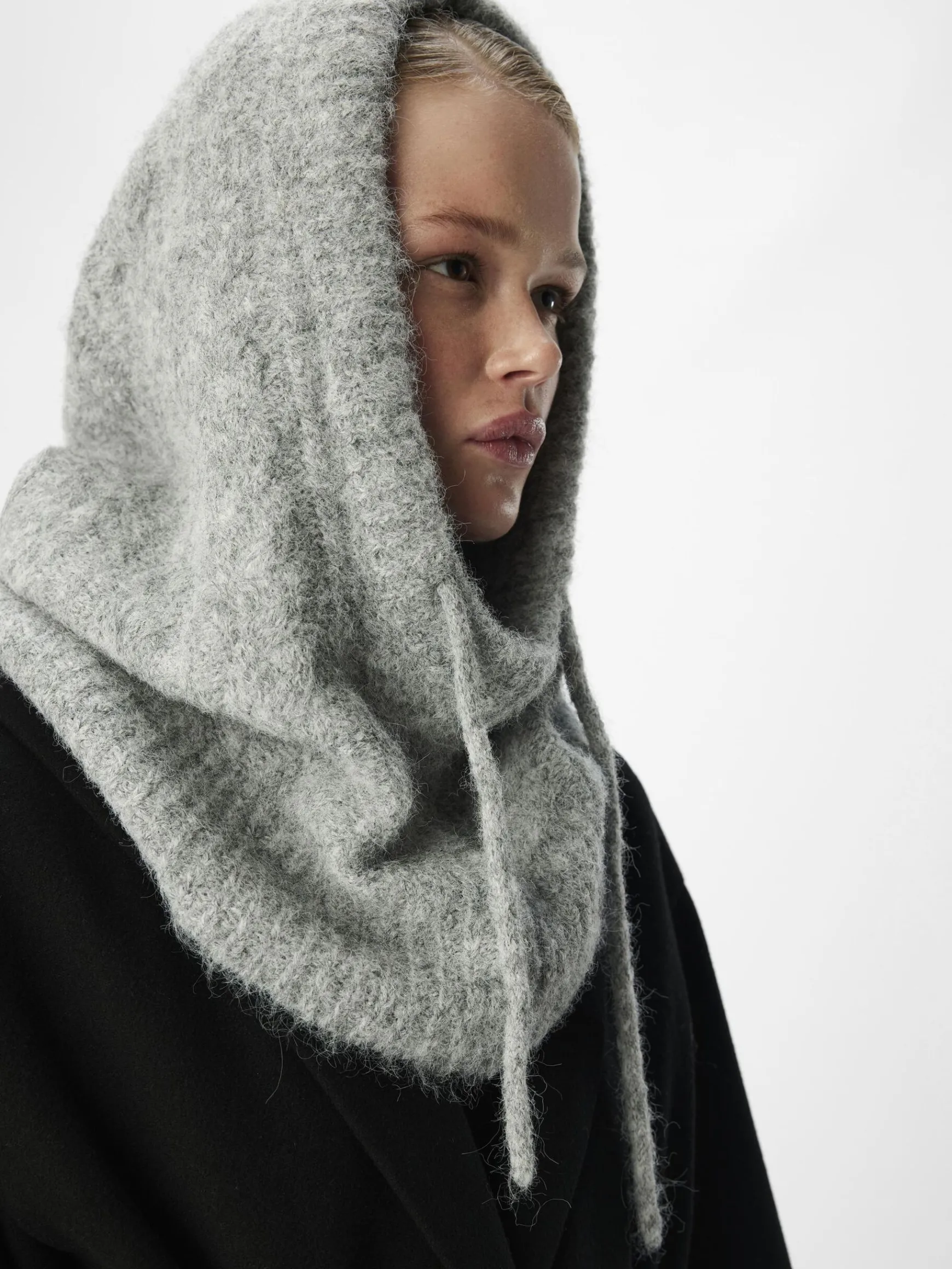 OBJECT Accessoarer*FLÄTSTICKAD BALACLAVA Light Grey Melange