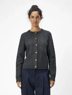 OBJECT Cardigans*FLÄTSTICKAD KOFTA Dark Grey Melange