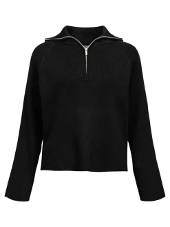 OBJECT Stickat*HALVLÅNGT BLIXTLÅS TRÖJA Black