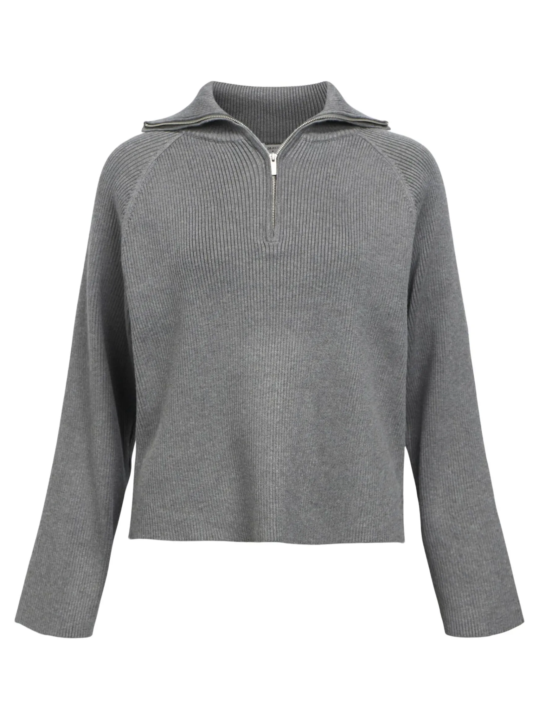 OBJECT Stickat*HALVLÅNGT BLIXTLÅS TRÖJA Medium Grey Melange