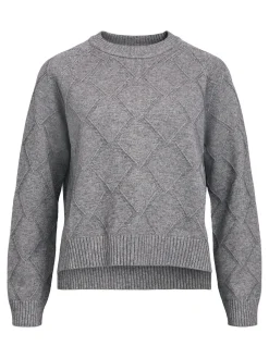 OBJECT Stickat*HÖGHALSAD TRÖJA Medium Grey Melange