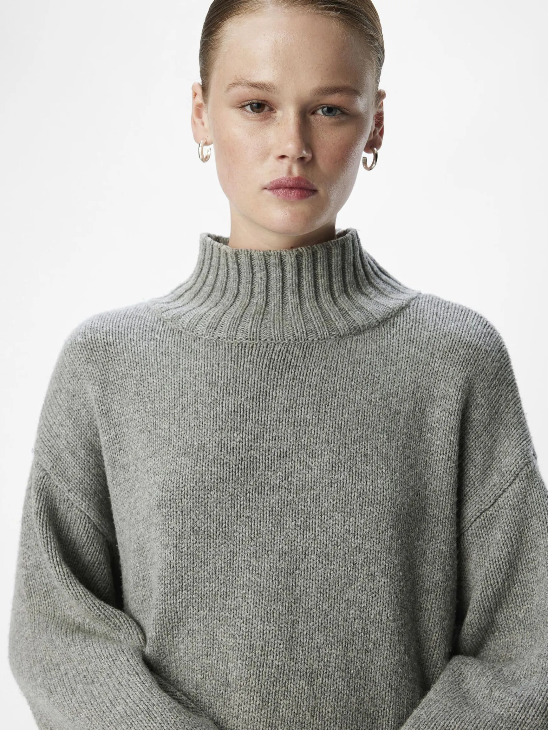 OBJECT Basic|Stickat*HÖGHALSAD TRÖJA Medium Grey Melange