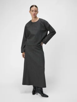 OBJECT Kjolar*KRITSTRECKSRANDIGA MAXIKJOL Dark Grey Melange