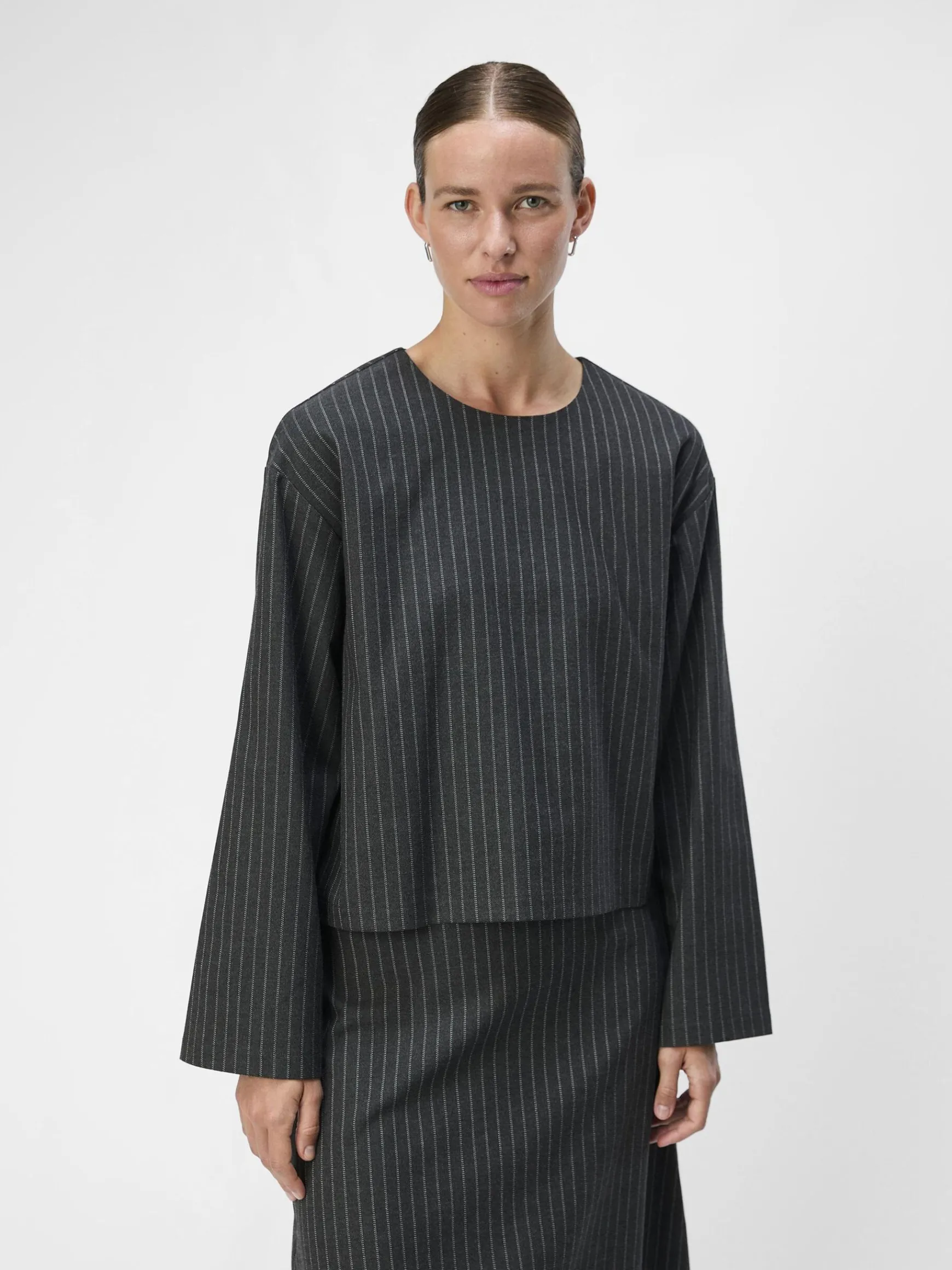 OBJECT Skjortor*KRITSTRECKSRANDIGA TOPP Dark Grey Melange