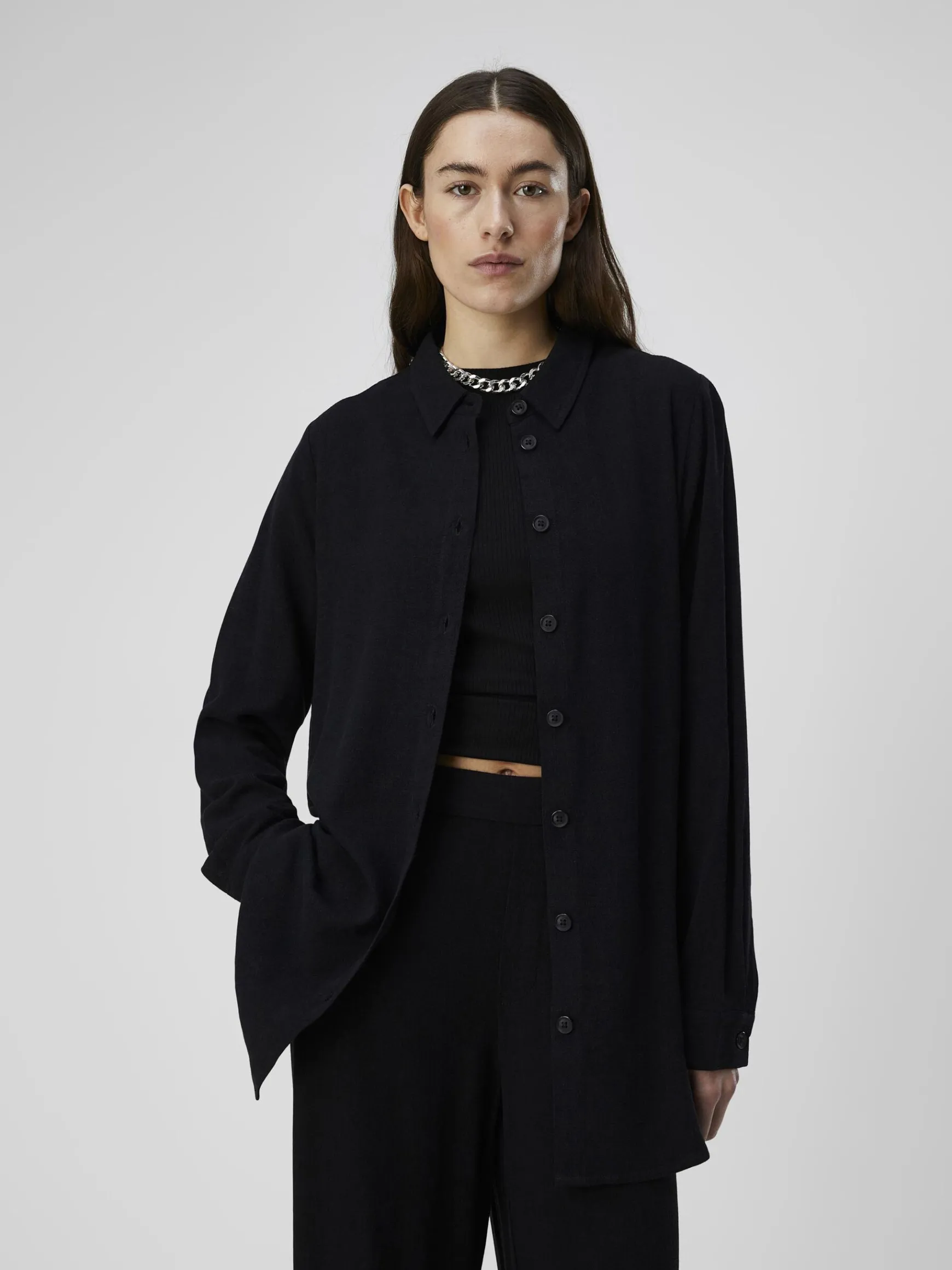 OBJECT Skjortor|Toppar*LINNEBLANDNING SKJORTA Black