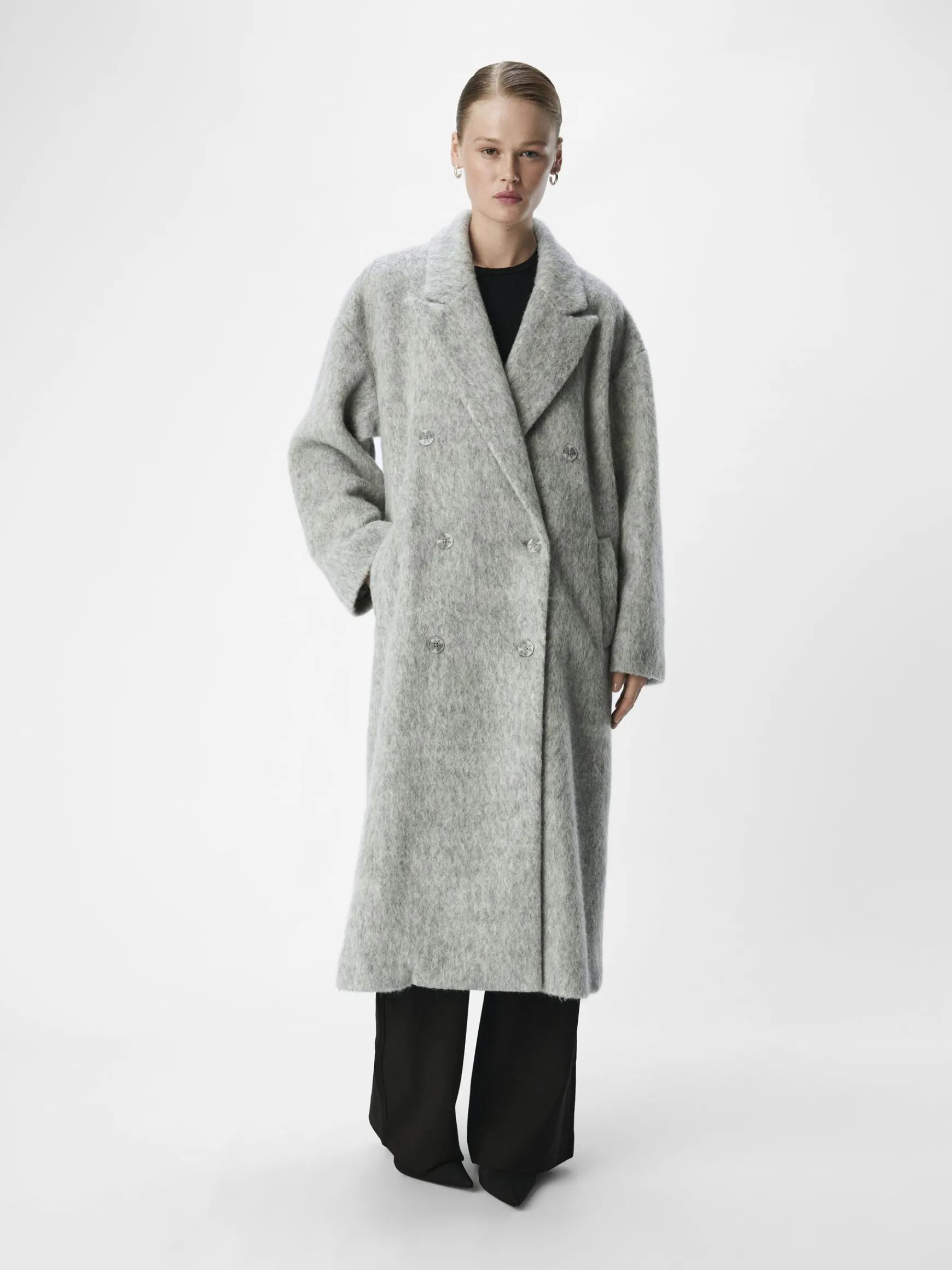 OBJECT Ytterkläder*LÅNG KAPPA Light Grey Melange