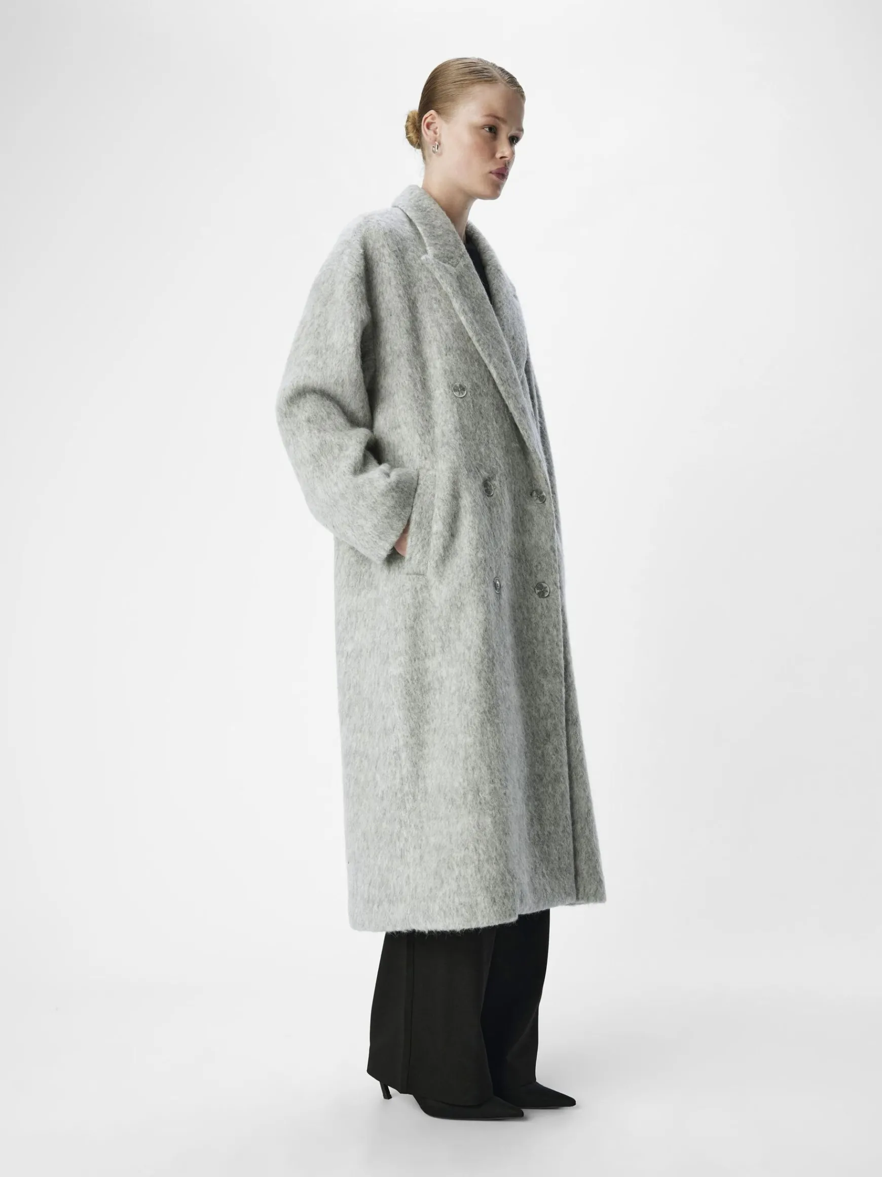 OBJECT Ytterkläder*LÅNG KAPPA Light Grey Melange
