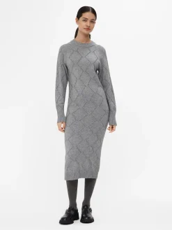 OBJECT Klänningar*LÅNGÄRMAD STICKAD KLÄNNING Medium Grey Melange