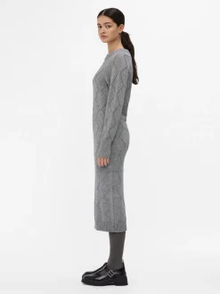OBJECT Klänningar*LÅNGÄRMAD STICKAD KLÄNNING Medium Grey Melange
