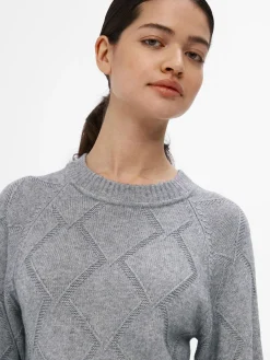OBJECT Klänningar*LÅNGÄRMAD STICKAD KLÄNNING Medium Grey Melange