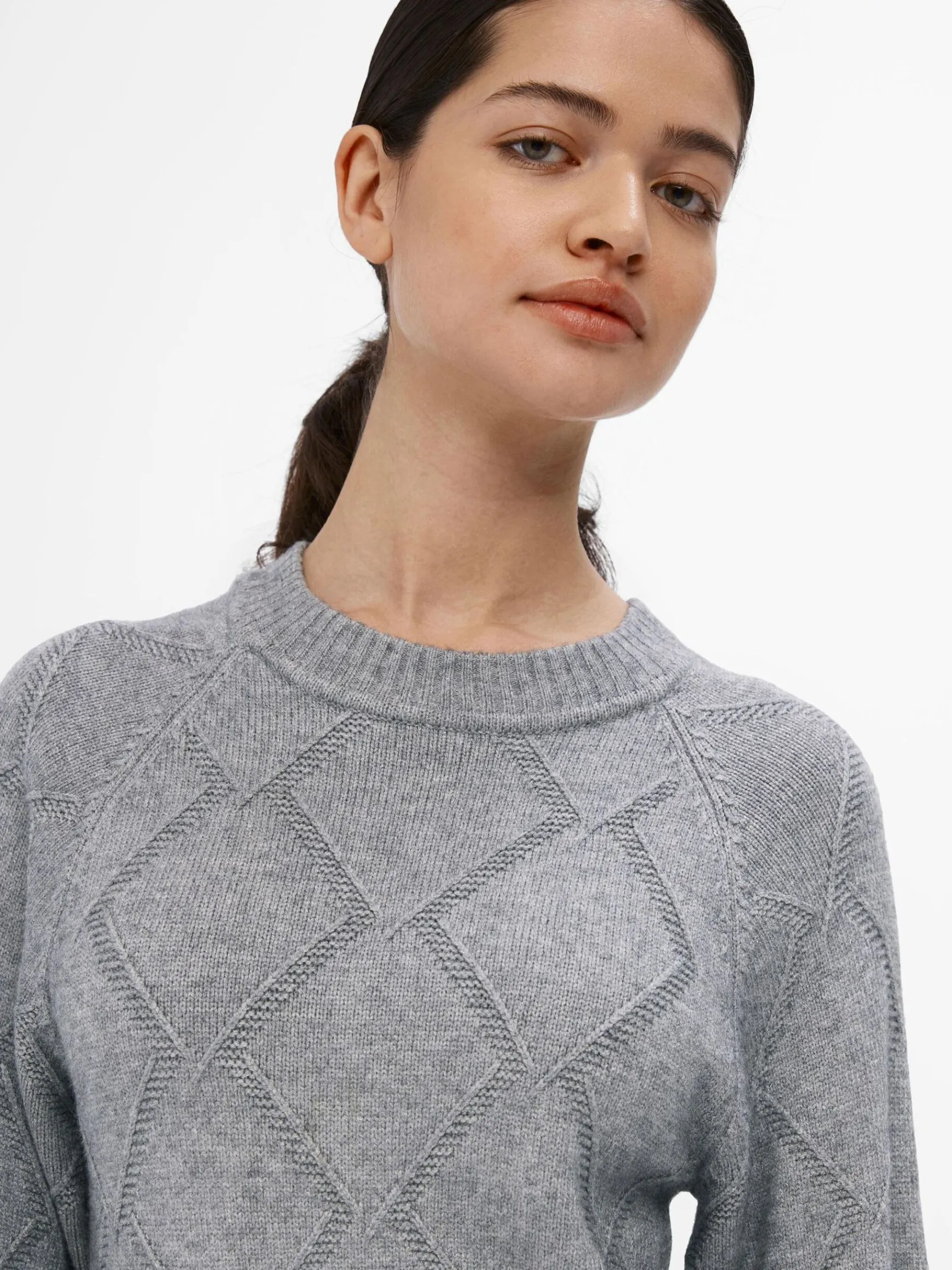OBJECT Klänningar*LÅNGÄRMAD STICKAD KLÄNNING Medium Grey Melange