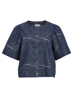 OBJECT Toppar*MED TRYCK JEANSSKJORTA Dark Blue Denim