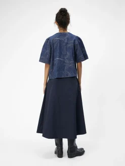 OBJECT Toppar*MED TRYCK JEANSSKJORTA Dark Blue Denim