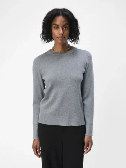 OBJECT Basic|Stickat*OBJESTER TRÖJA Medium Grey Melange