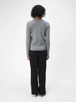 OBJECT Basic|Stickat*OBJESTER TRÖJA Medium Grey Melange