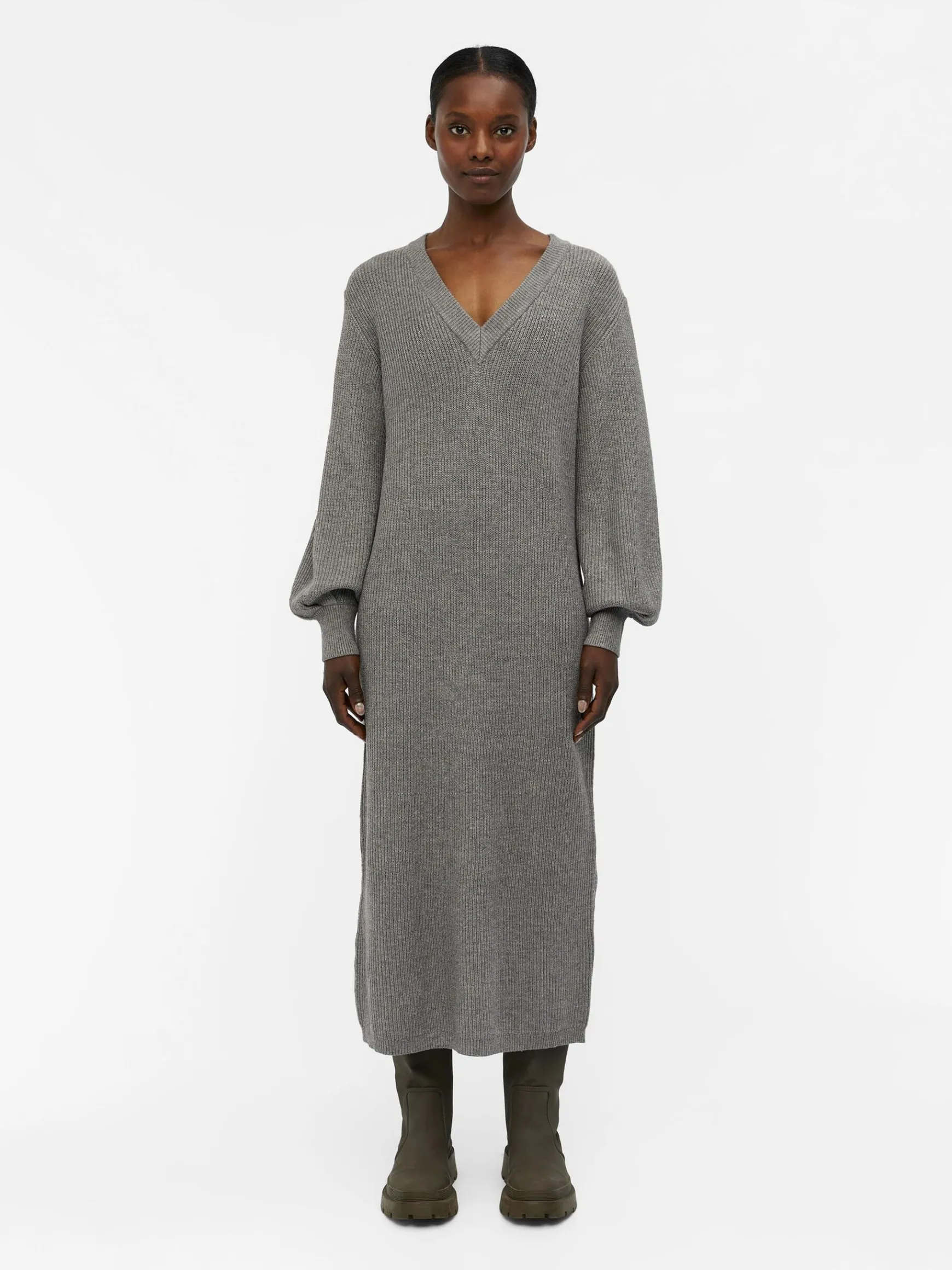 OBJECT Klänningar*OBJMALENA STICKAD KLÄNNING Medium Grey Melange