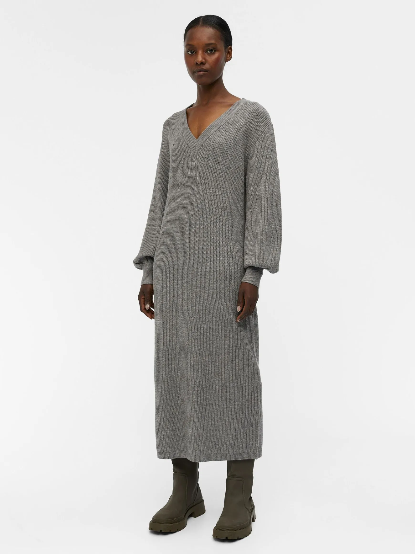 OBJECT Klänningar*OBJMALENA STICKAD KLÄNNING Medium Grey Melange