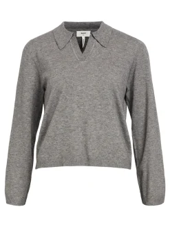 OBJECT Basic|Stickat*OBJTHESS PIKÉTRÖJA Medium Grey Melange