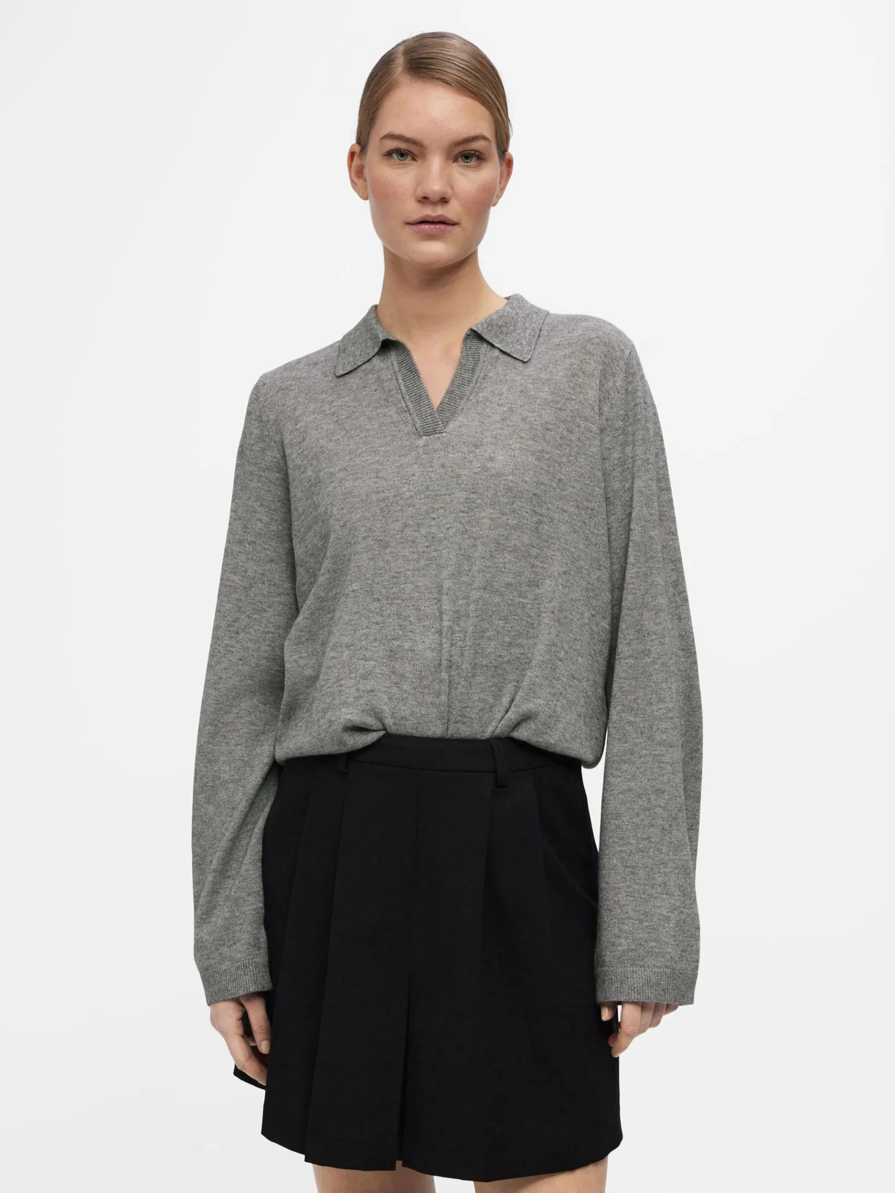 OBJECT Basic|Stickat*OBJTHESS PIKÉTRÖJA Medium Grey Melange
