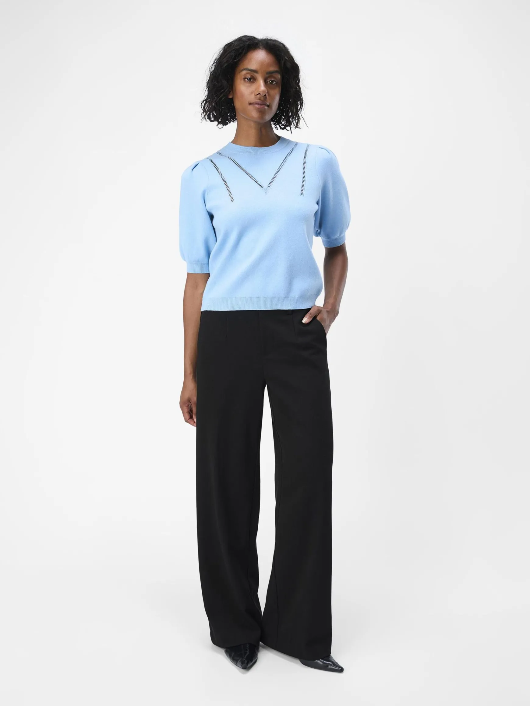 OBJECT Stickat*PUFFÄRMAD STICKAD TOPP Airy Blue