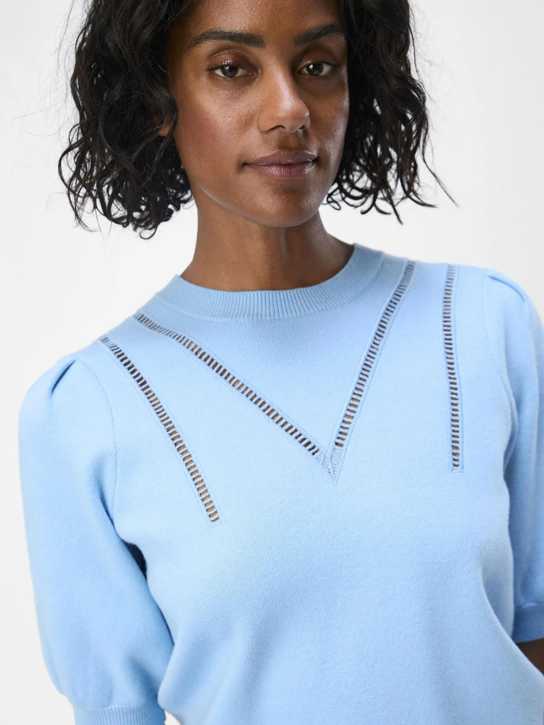 OBJECT Stickat*PUFFÄRMAD STICKAD TOPP Airy Blue