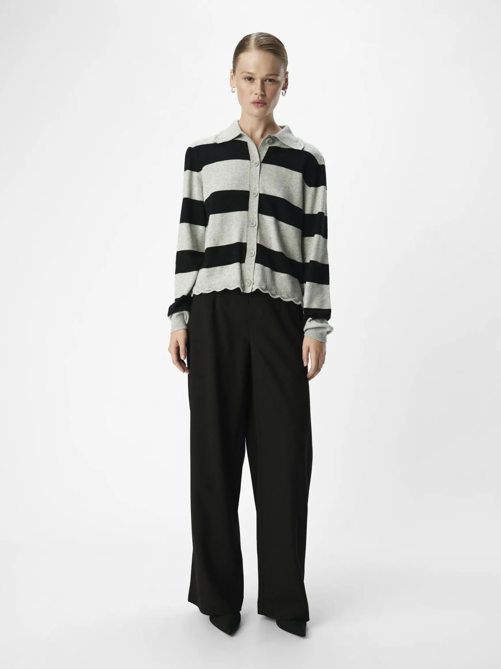 OBJECT Cardigans*RANDIG STICKAD KOFTA Light Grey Melange