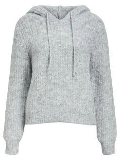 OBJECT Toppar|Stickat*STICKAD HOODIE Light Grey Melange