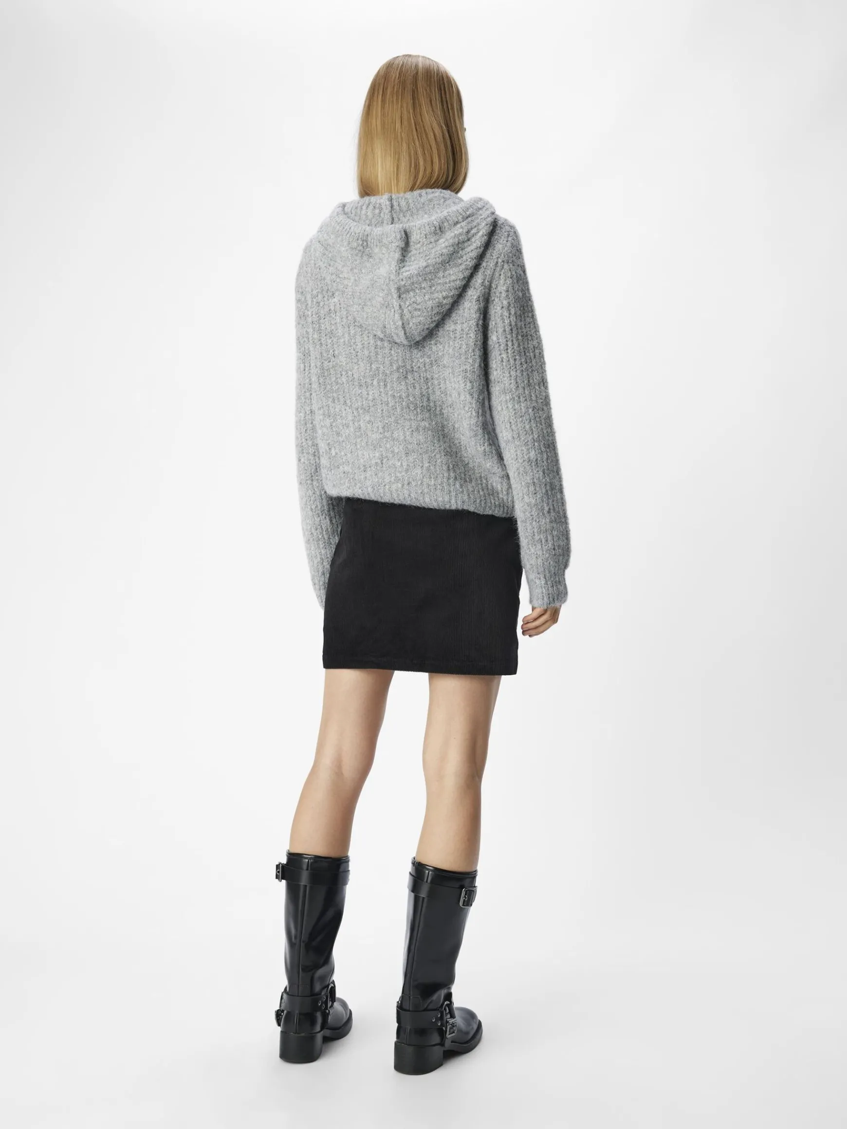 OBJECT Toppar|Stickat*STICKAD HOODIE Light Grey Melange