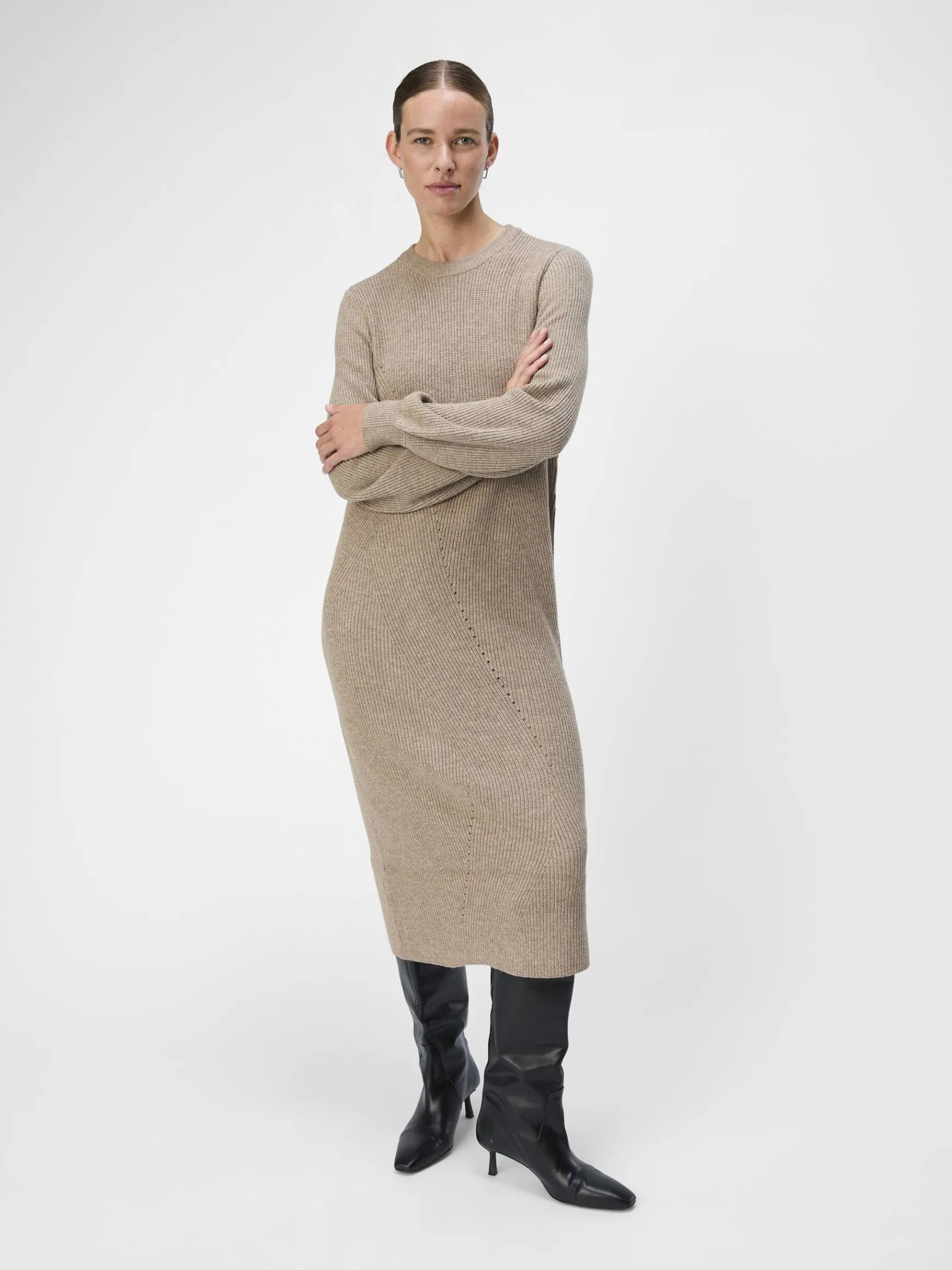 OBJECT Klänningar*STICKAD MIDIKLÄNNING Desert Taupe