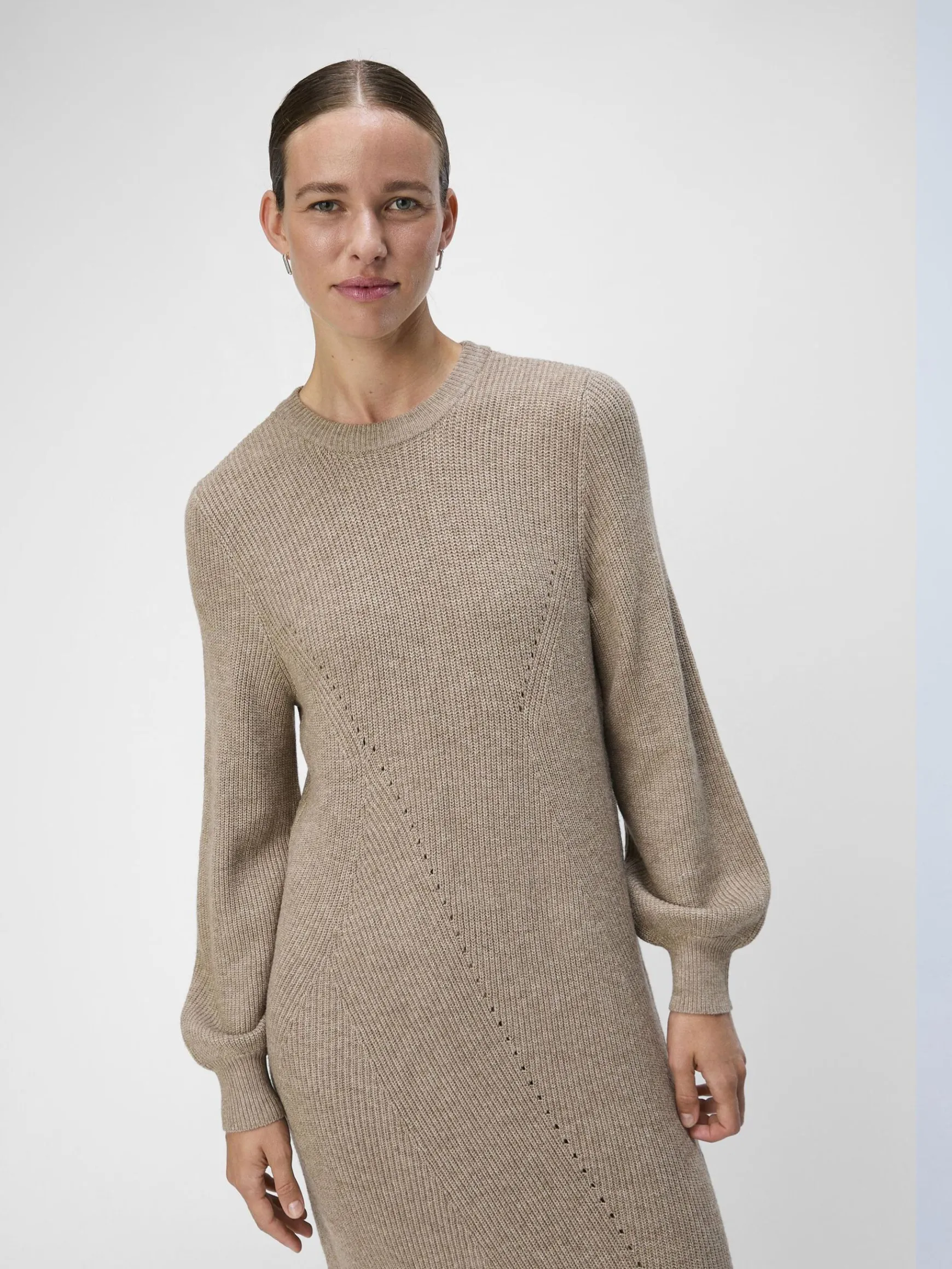 OBJECT Klänningar*STICKAD MIDIKLÄNNING Desert Taupe