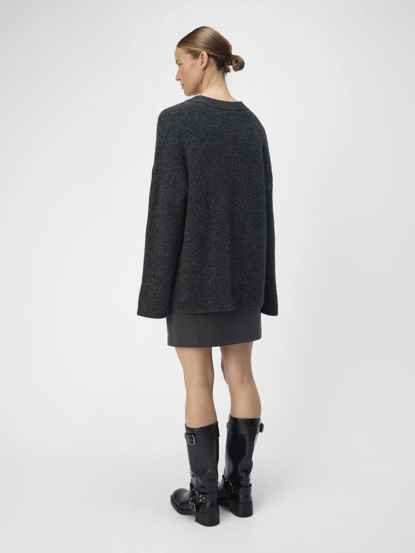 OBJECT Basic|Stickat*STICKAD TRÖJA Dark Grey Melange