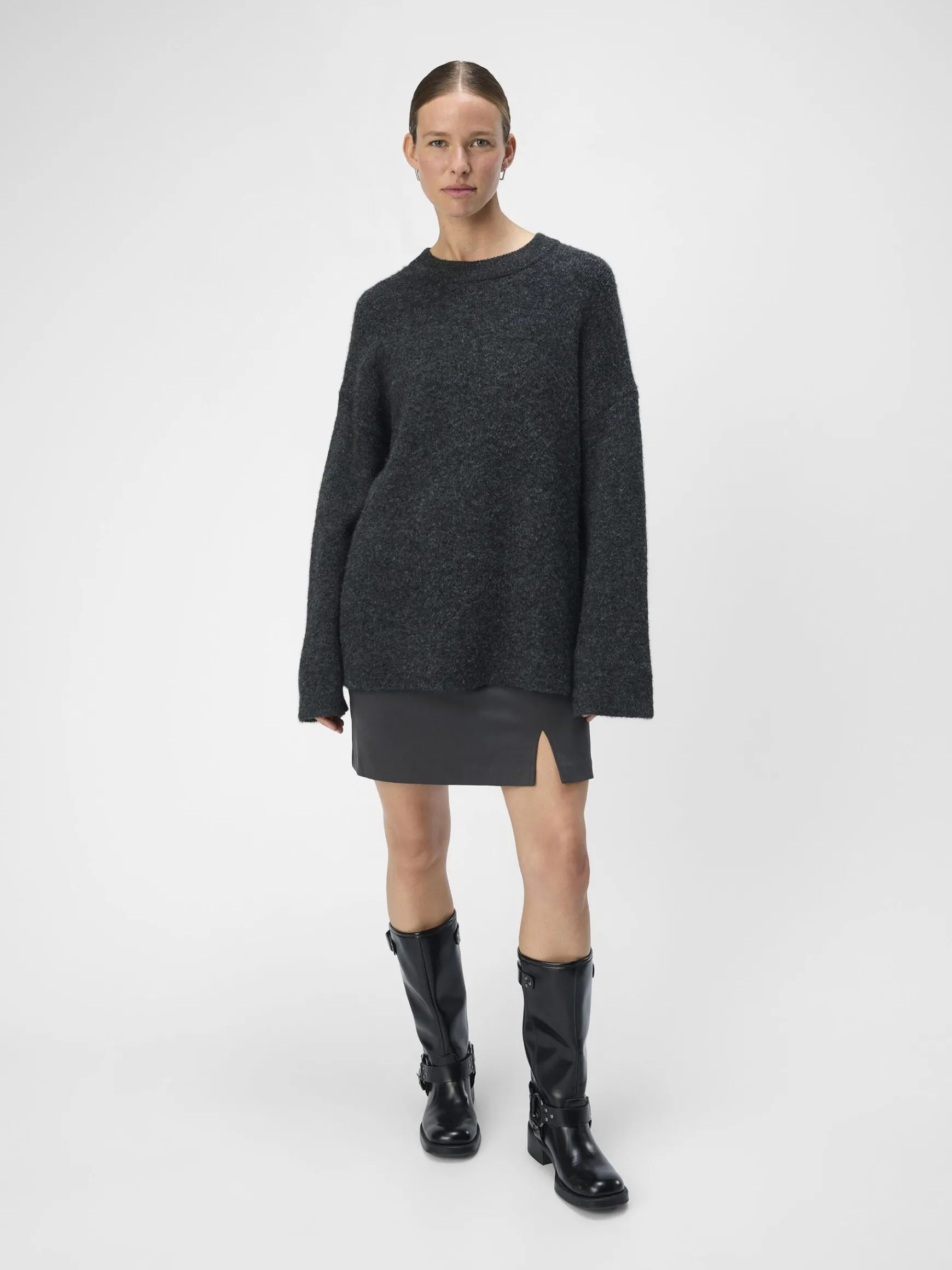 OBJECT Basic|Stickat*STICKAD TRÖJA Dark Grey Melange