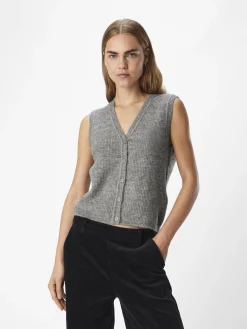 OBJECT Cardigans|Stickat*STICKAD VÄST Medium Grey Melange