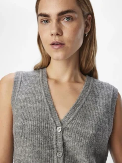 OBJECT Cardigans|Stickat*STICKAD VÄST Medium Grey Melange