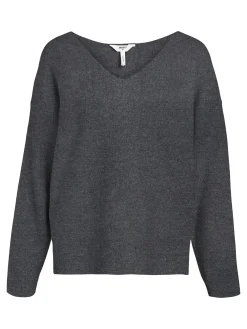 OBJECT Stickat*V-RINGNING STICKAD TRÖJA Dark Grey Melange